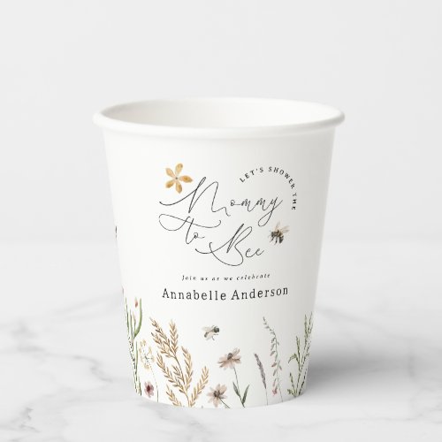 Mommy to bee wildflower elegant baby shower paper cups
