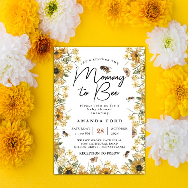 Mommy to Bee wildflower floral Baby Shower Invitation (Creator Uploaded)