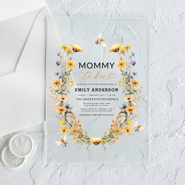 Mommy to Bee Wildflower Gender Neutral Baby Shower Acrylic Invitations (Creator Uploaded)