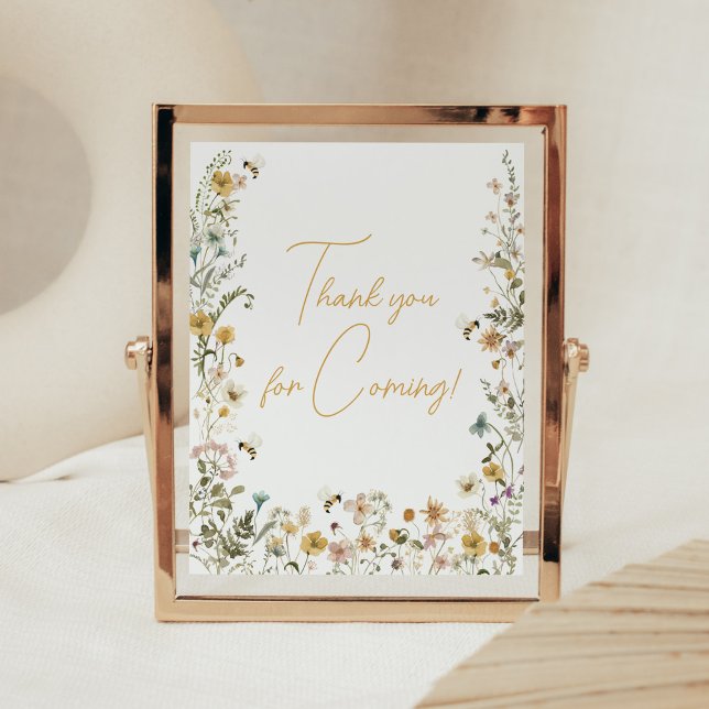 Mommy to Bee Wildflower Thank you for Coming Poster (Mom to Bee Gender Neutral Baby Shower Thank you for Coming Sign)