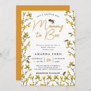 Mommy to Bee wildflower yellow floral Baby Shower Invitation