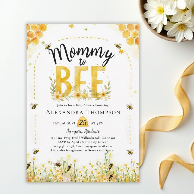 Mommy to Bee Wildflowers Honey Arch Baby Shower Invitation (bee baby shower theme invitation spring summer mommy wildflowers little honey watercolor elegant)
