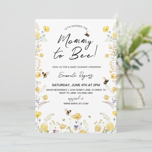 Mommy to Bee Wildlfower Baby Shower  Invitation (Standing Front)