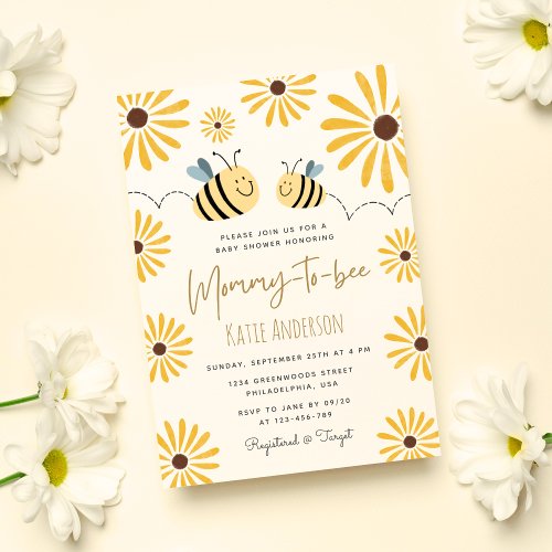 Mommy to bee Yellow Bee and Sunflower Baby Shower Invitation