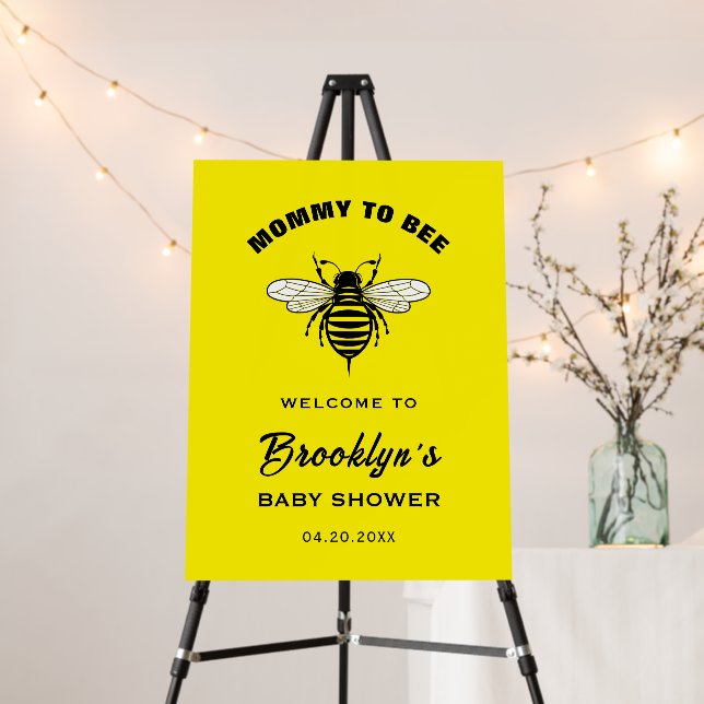 Mommy To Bee Yellow Black Baby Shower Welcome Foam Board (In Situ (Stand))