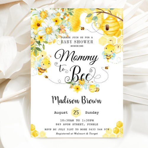 Mommy to Bee Yellow Floral Baby Shower Neutral Invitation