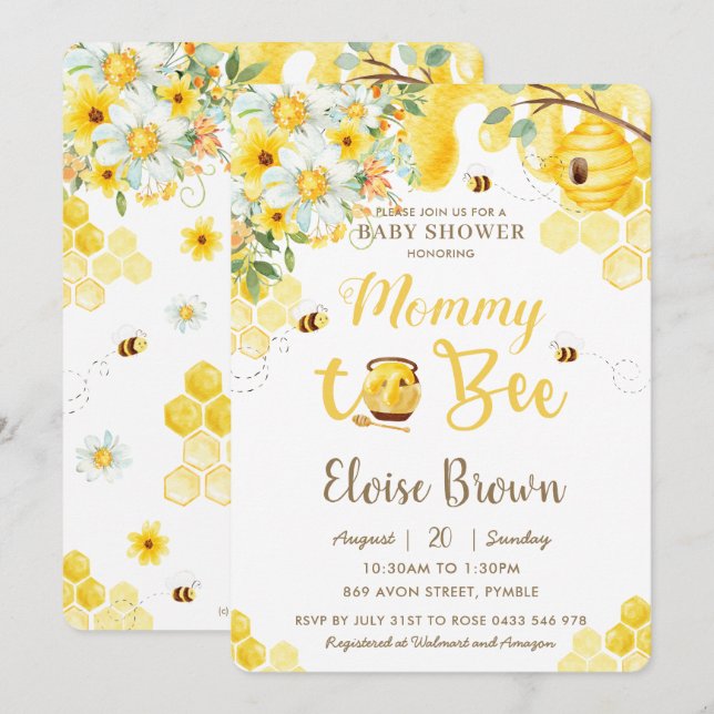 Mommy to Bee Yellow Gender Neutral Baby Shower  In Invitation (Front/Back)