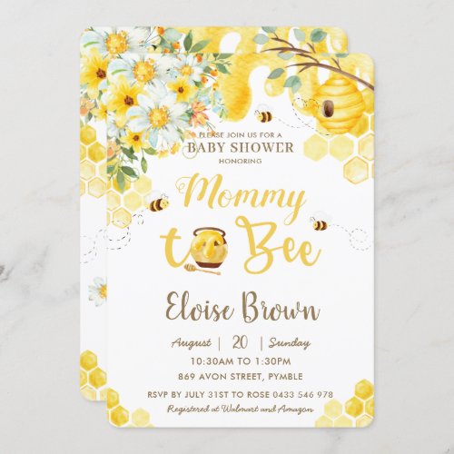 Mommy to Bee Yellow Gender Neutral Baby Shower  In Invitation