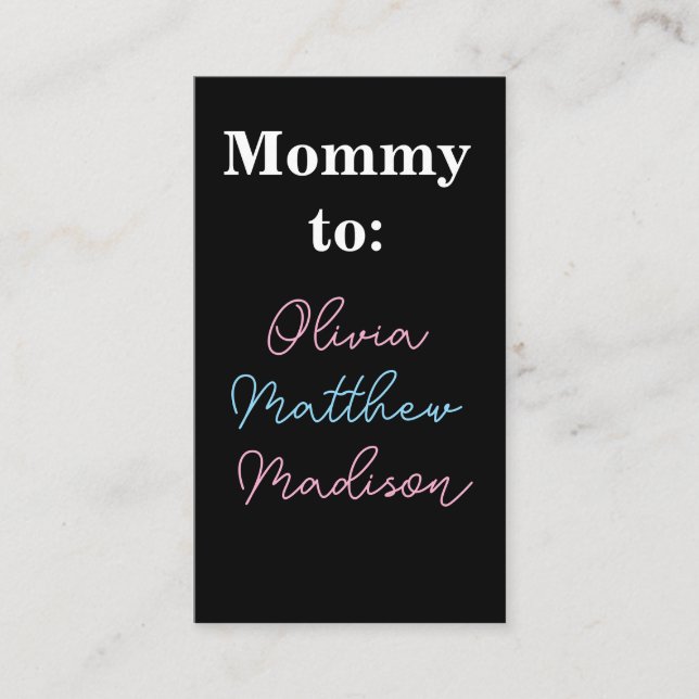 Mommy to: Pink Blue Kids Names Calling Card (Front)
