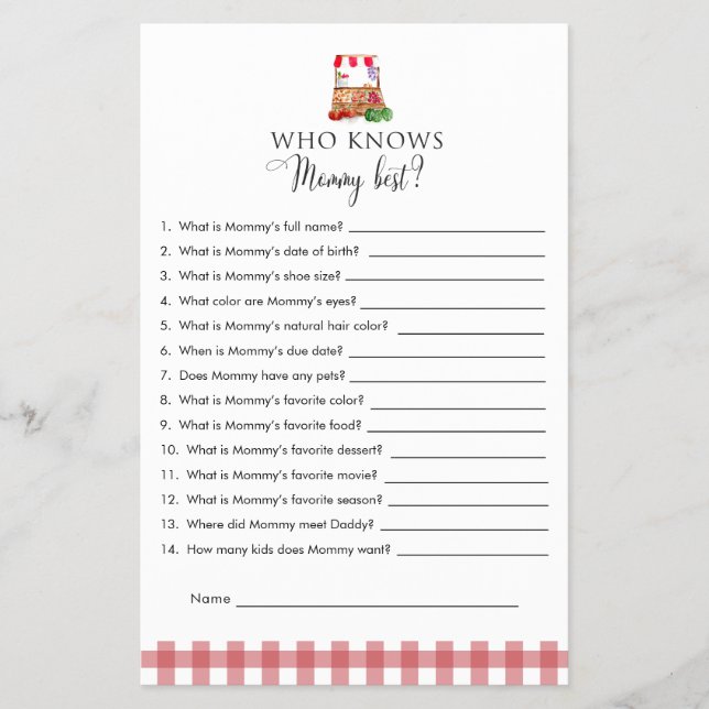 Mommy Trivia Game Locally Grown Baby Shower Market Flyer (Front)