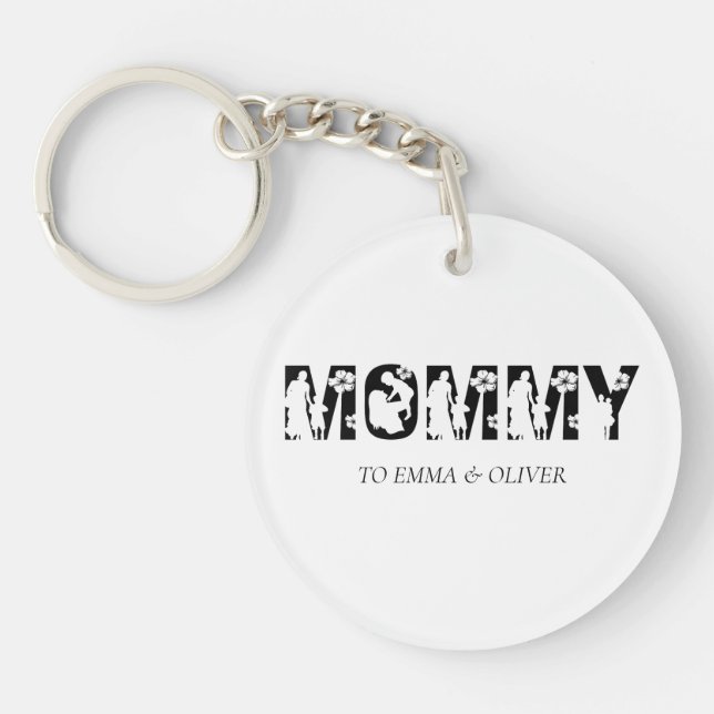 Mommy | Unique Mom Mother's Day Kids Names Keychain (Front)