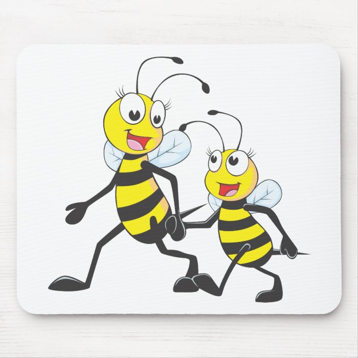 Mommy Walking with Child Cartoon Bees Mouse Pads