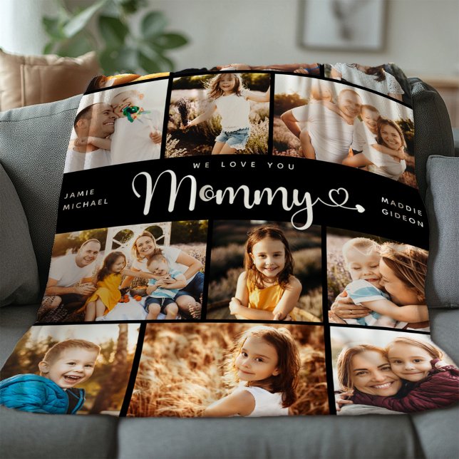  Mommy We Love you Hearts Modern Photo Collage Fle Fleece Blanket (Creator Uploaded)