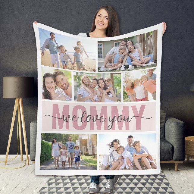 Mommy We Love You Photo Collage Mother's Day Fleece Blanket (Creator Uploaded)