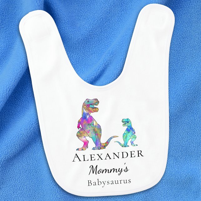 Mommys Babysaurus Dinosaur Personalized Name Baby Bib (Mommy’s babysaurus dinosaur personalized name baby bib Cute dino custom baby boy gift)