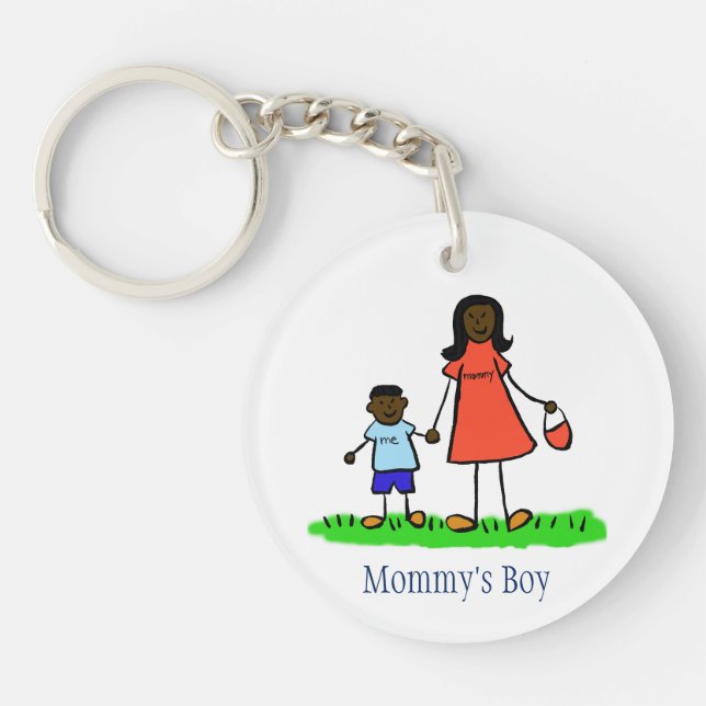 Mommy's Boy Family Art Characters Custom Keychain (Front)