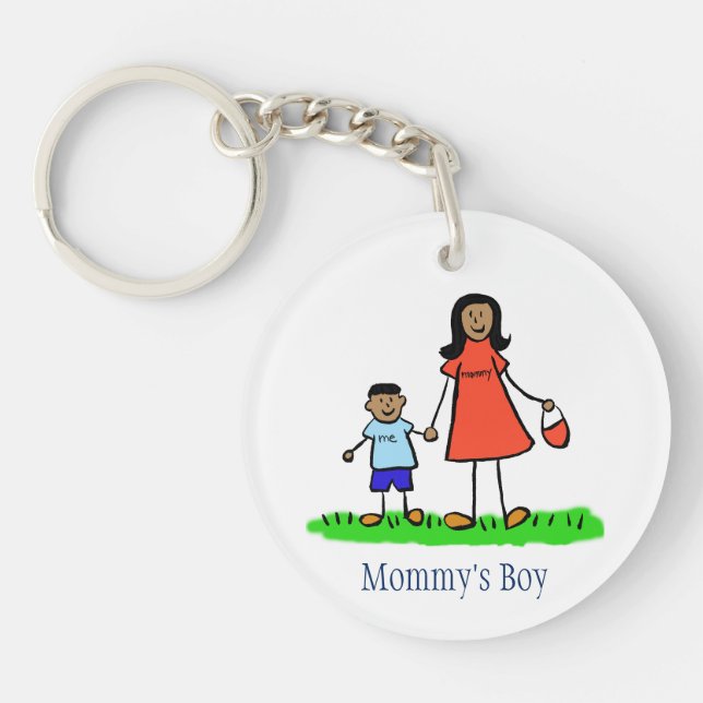 Mommy's Boy Family Art Characters Custom Keychain (Front)