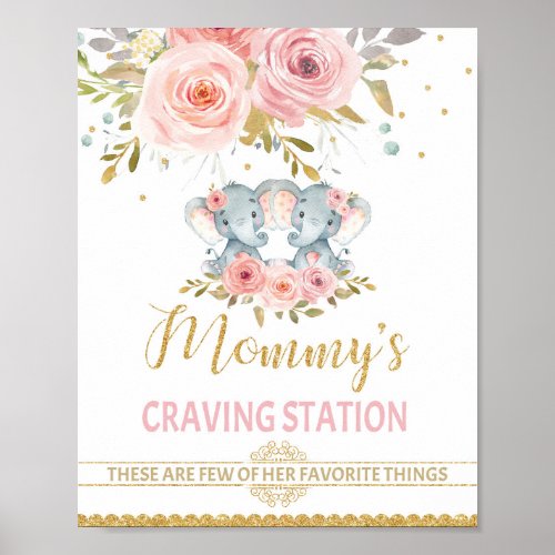 Mommys Craving Station Elephant Twins Baby Shower Poster