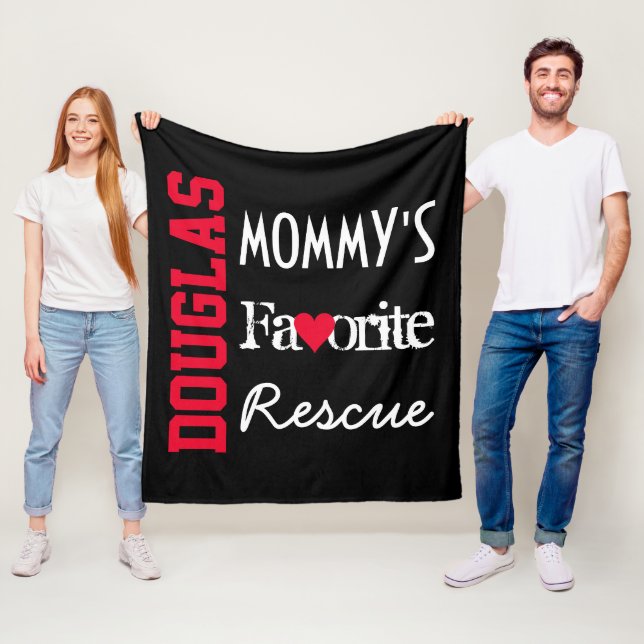 Mommy's Favorite Rescue Personalized Black Fleece Blanket (In Situ)