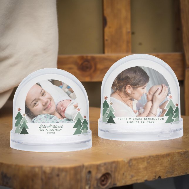 Mommys First Christmas Rustic Trees 2 Photos Snow Globe (Mommys First Christmas Rustic Trees 2 Photos Snow Globe)
