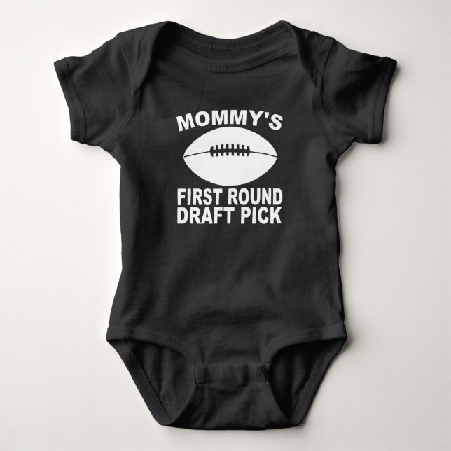 Mommy's First Round Draft Pick Football Baby Bodysuit (Front)