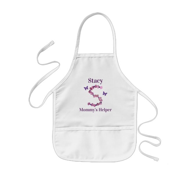 Mommy's Helper Pink Monogram S Flowers and Beads Kids' Apron (Front)