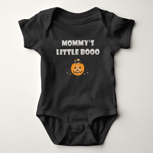 Mommys Little Boo Halloween Candy Jack O Lantern Baby Bodysuit (Front)