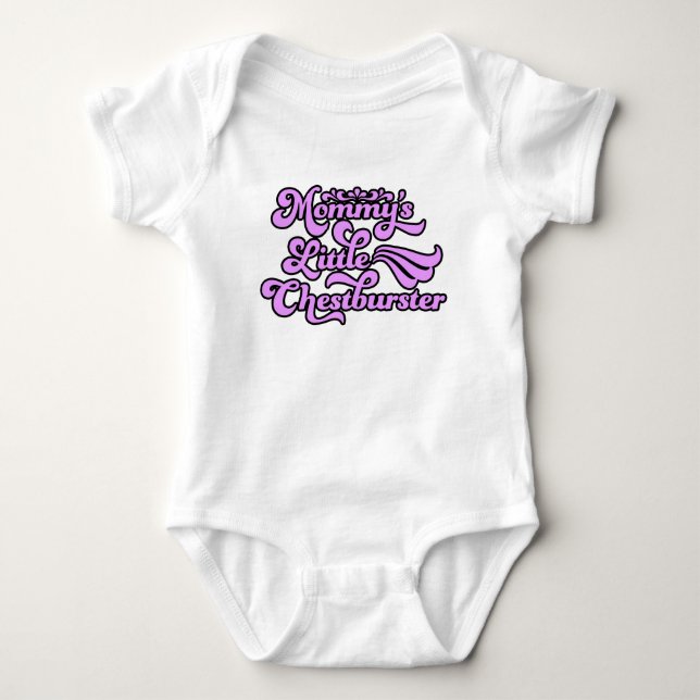 Mommy's Little Chestburster, Purple in 70's Style Baby Bodysuit (Front)