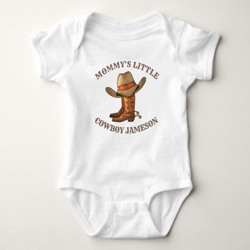 Mommys little cowboy personalized name  baby bodysuit