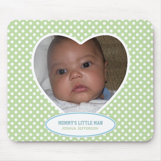 Mommy's Little Man: Green Heart: Picture Mousepad (Front)