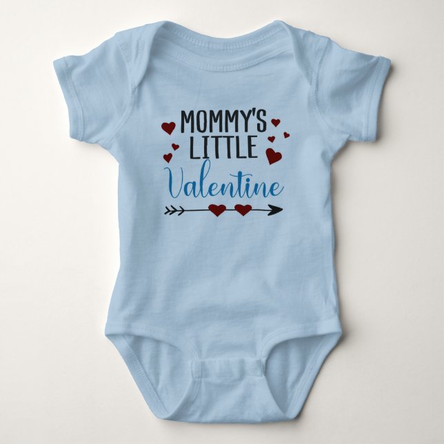 Mommy's little Valentine blue with pink hearts Baby Bodysuit (Front)