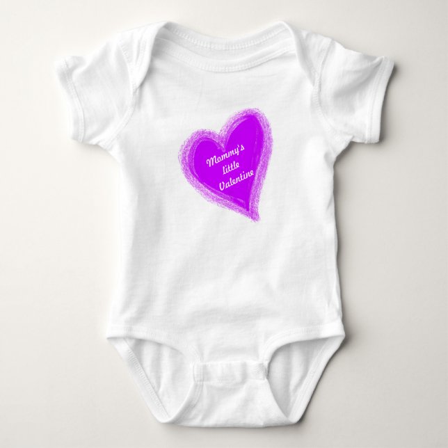 Mommy's Little Valentine Purple Heart Baby Bodysuit (Front)