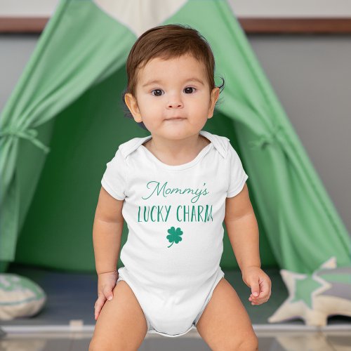 Mommys Lucky Charm  Cute St Patricks Day Baby Bodysuit