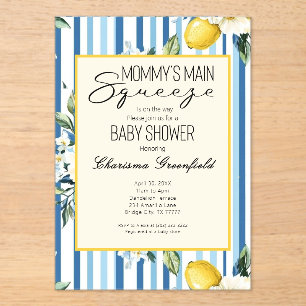 Mommy's Main Squeeze Lemon Blue Boy Baby Shower Acrylic Invitations