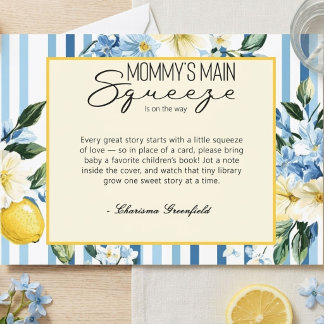 Mommy's Main Squeeze Lemon Blue Boy Baby Shower Enclosure Card