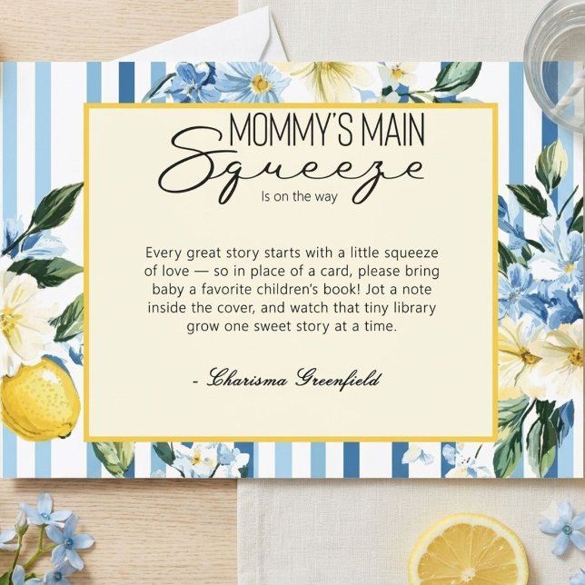  Mommy's Main Squeeze Lemon Blue Boy Baby Shower Enclosure Card (Creator Uploaded)
