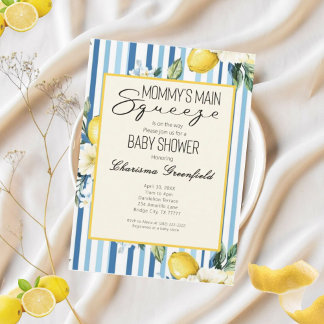  Mommy's Main Squeeze Lemon Blue Boy Baby Shower Invitation