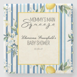  Mommy's Main Squeeze Lemon Blue Boy Baby Shower Stone Coaster