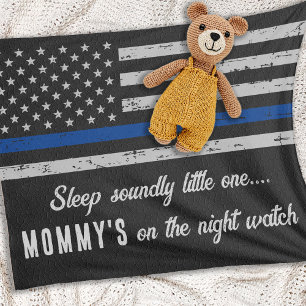 Mommy's On The Night Watch Police Baby Fleece Blanket