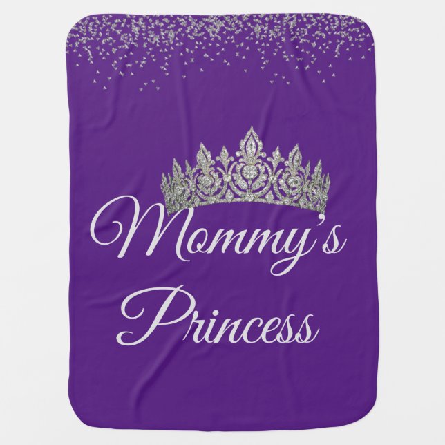 Mommy's Princess Purple  Silver Crown Gift Baby Blanket (Front)