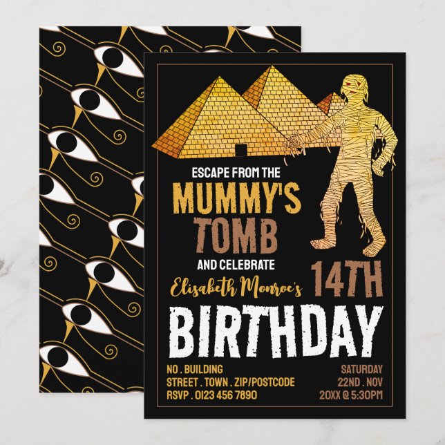 Mommy's Tomb Theme, Escape Room Birthday Party Invitation (Front/Back)