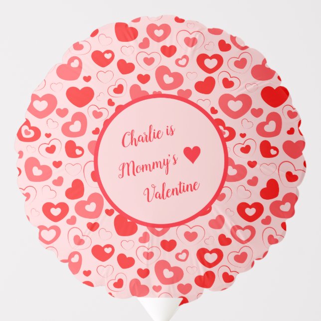 Mommy's Valentine Personalized Pink & Red Hearts Balloon (Front)