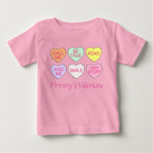 Mommy's Valentine Pink Candy Conversation Hearts Baby T-Shirt