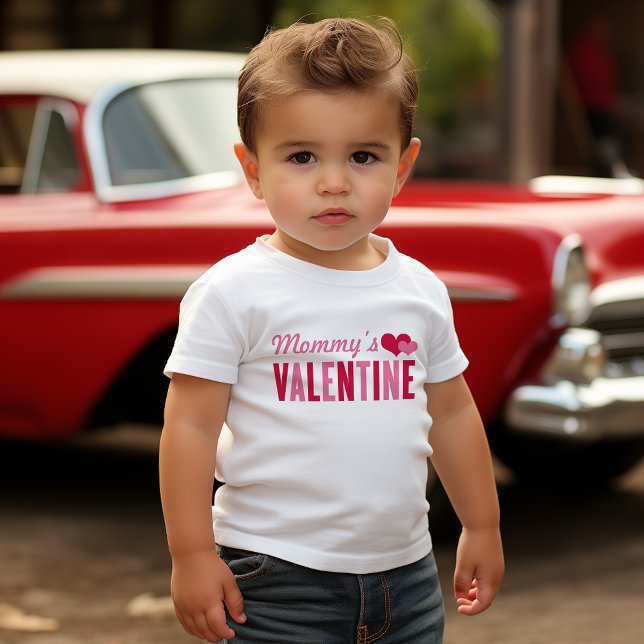 Mommy's Valentine Red and Pink Hearts Baby T-Shirt (Creator Uploaded)