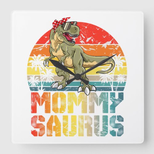 Mommysaurus T Rex Dinosaur Mommy Saurus Family Mat Square Wall Clock
