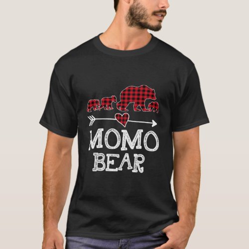 Momo Bear Christmas Pajama Red Plaid Buffalo Famil T_Shirt