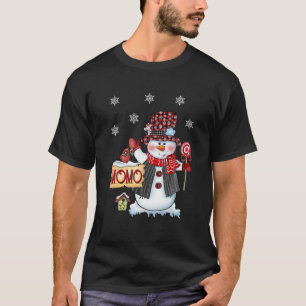 Momo Snowman Christmas Candy Cane Red Plaid Santa T-Shirt