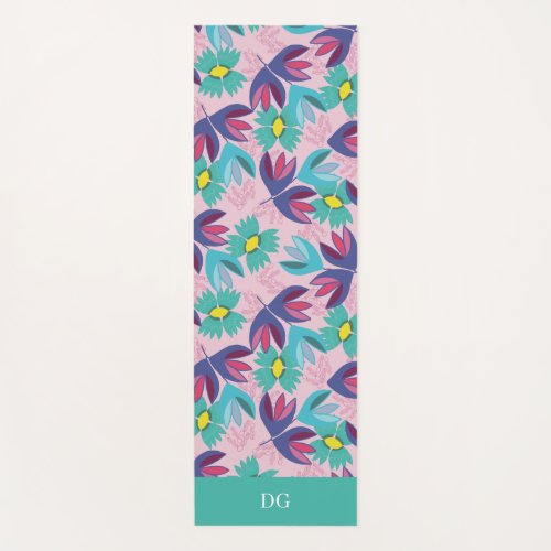 Momogram floral pretty green pink feminine yoga  yoga mat