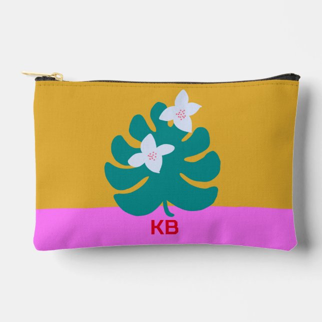 Momogram modern colorful yellow floral accessory pouch (Front)