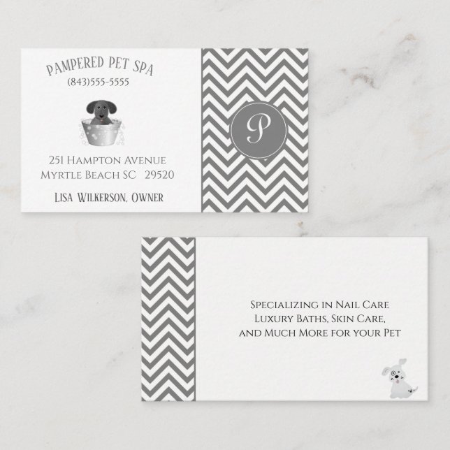 Momogram Pet Groomer Dog In Tin Tub Business Card (Front/Back)